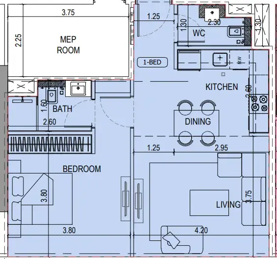 Binghatti Sky Terraces 1 bed floor plan, 612 sqft