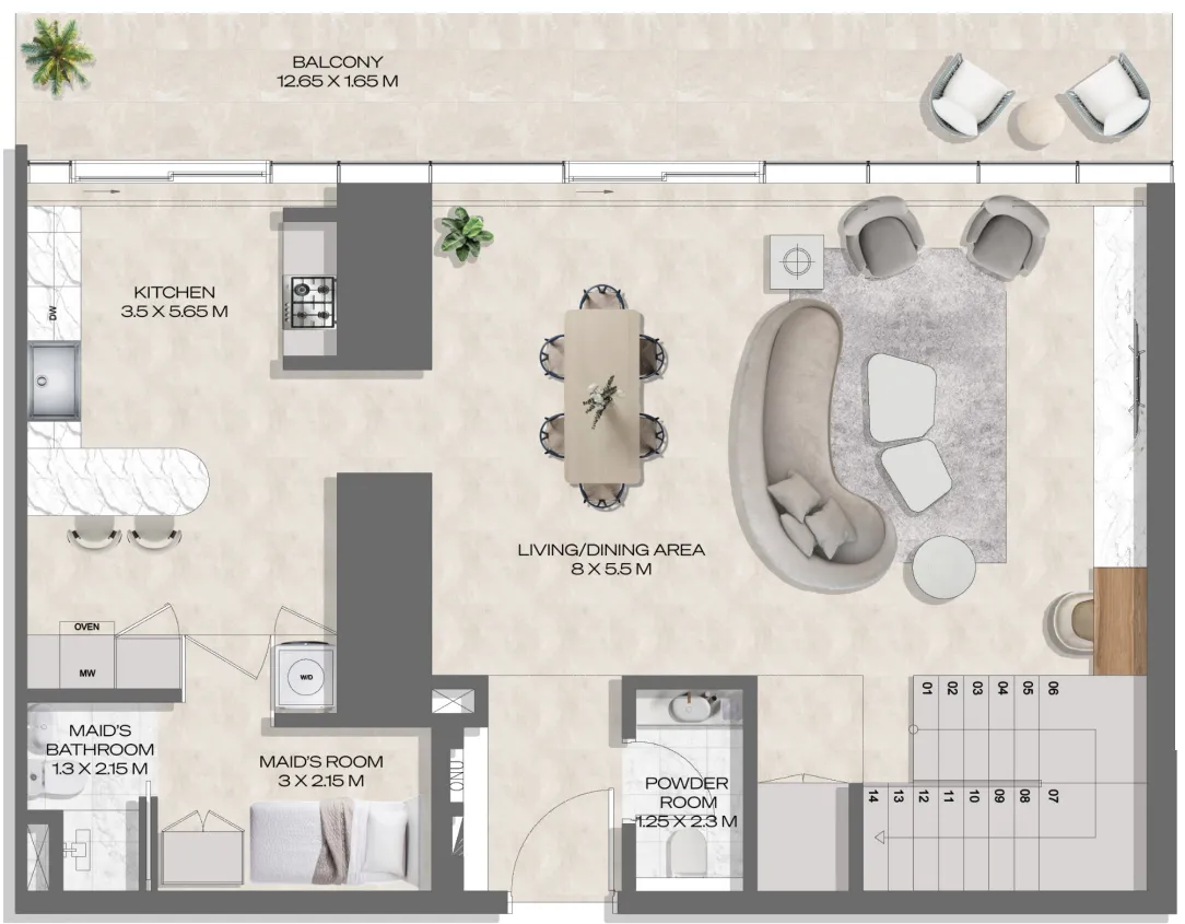 DWTN Residences 2 bed floor plan, 2,448 sqft