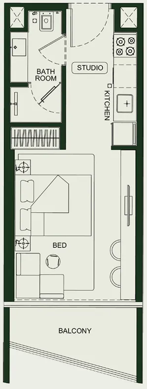 Binghatti HillCrest Studio floor plan, 360 – 1,131 sqft