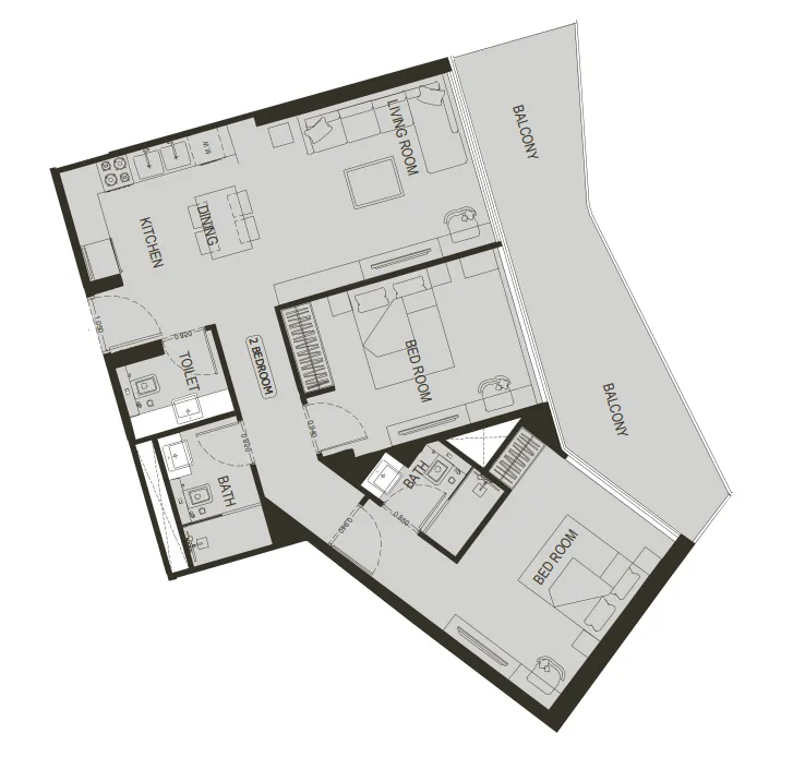 Binghatti Haven 2 bed floor plan, 1,132 sqft
