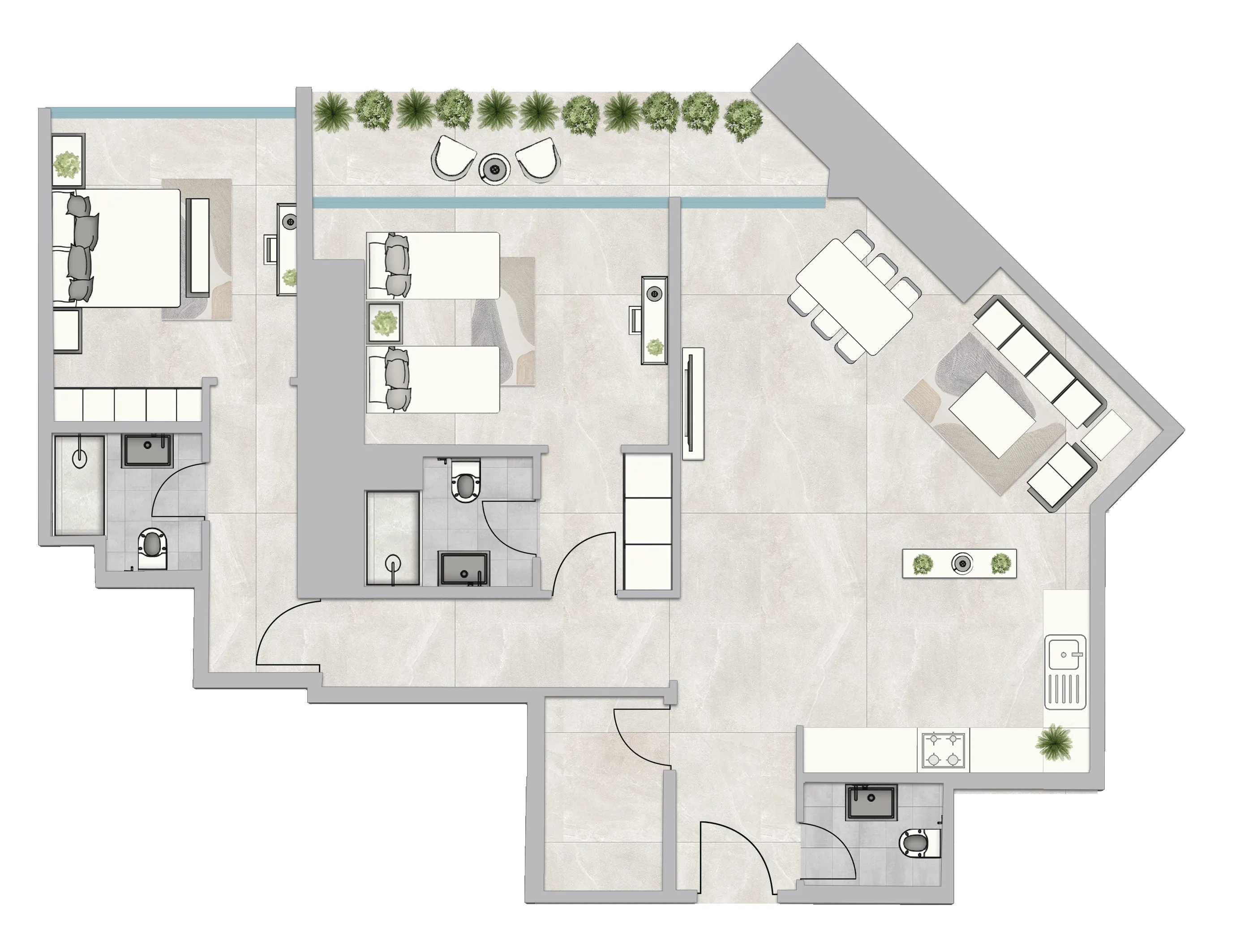 Infinity Tower 2 bed floor plan, 1,838 sqft