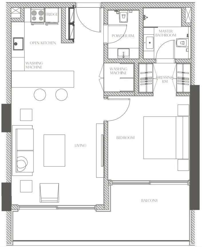 Creekside Residence 1 bed floor plan, 844 – 847 sqft