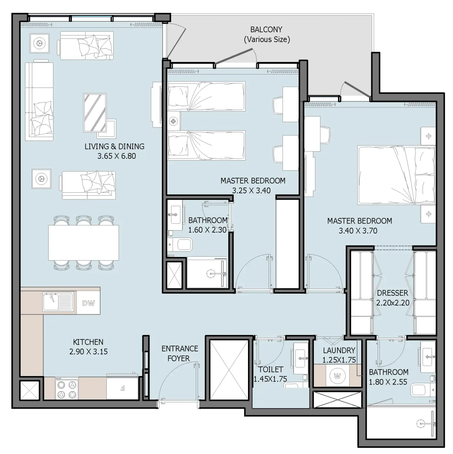 Verdana VIII 2 bed floor plan, 1,164 sqft