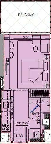 Binghatti Vintage Studio floor plan, 372 sqft