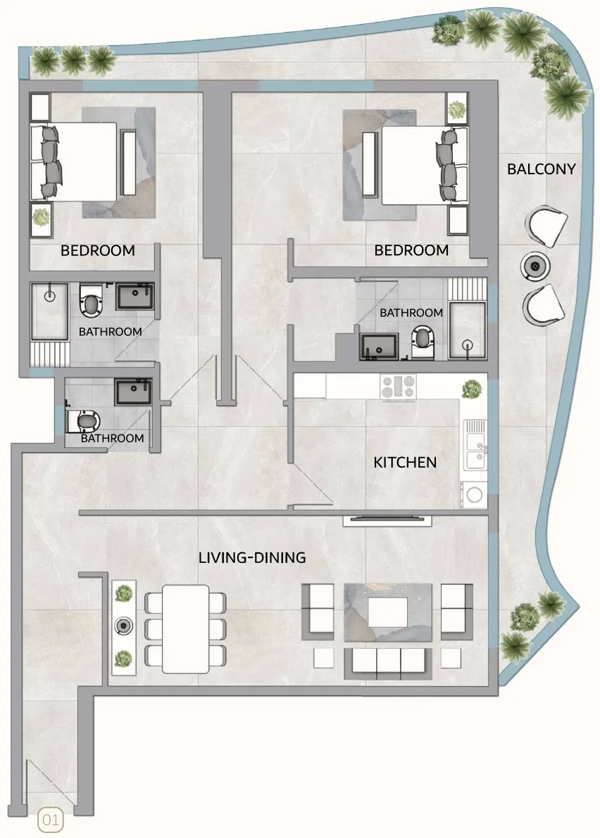 One 678 Residences 2 bed floor plan, 2,193 – 2,534 sqft