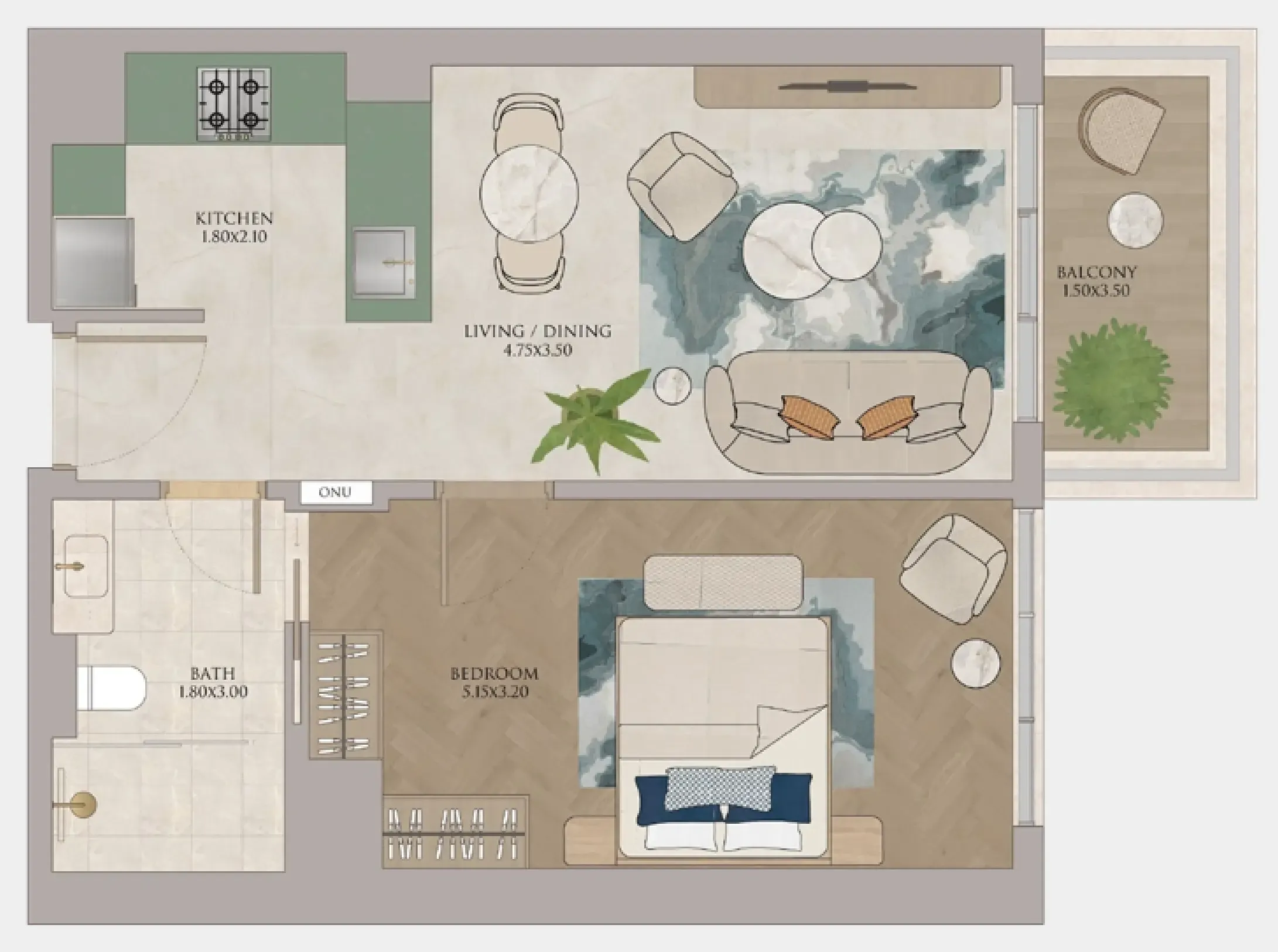 JW Marriott Residences and Resort 1 bed floor plan, 647 sqft