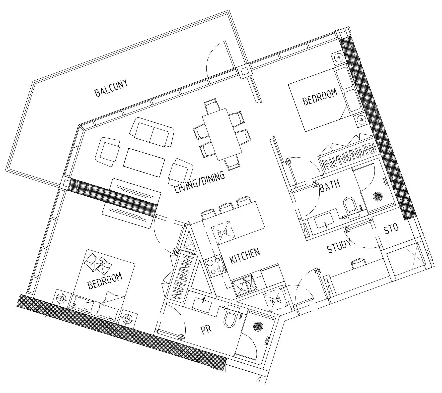 Damac District 2 bed floor plan, 1,066 sqft
