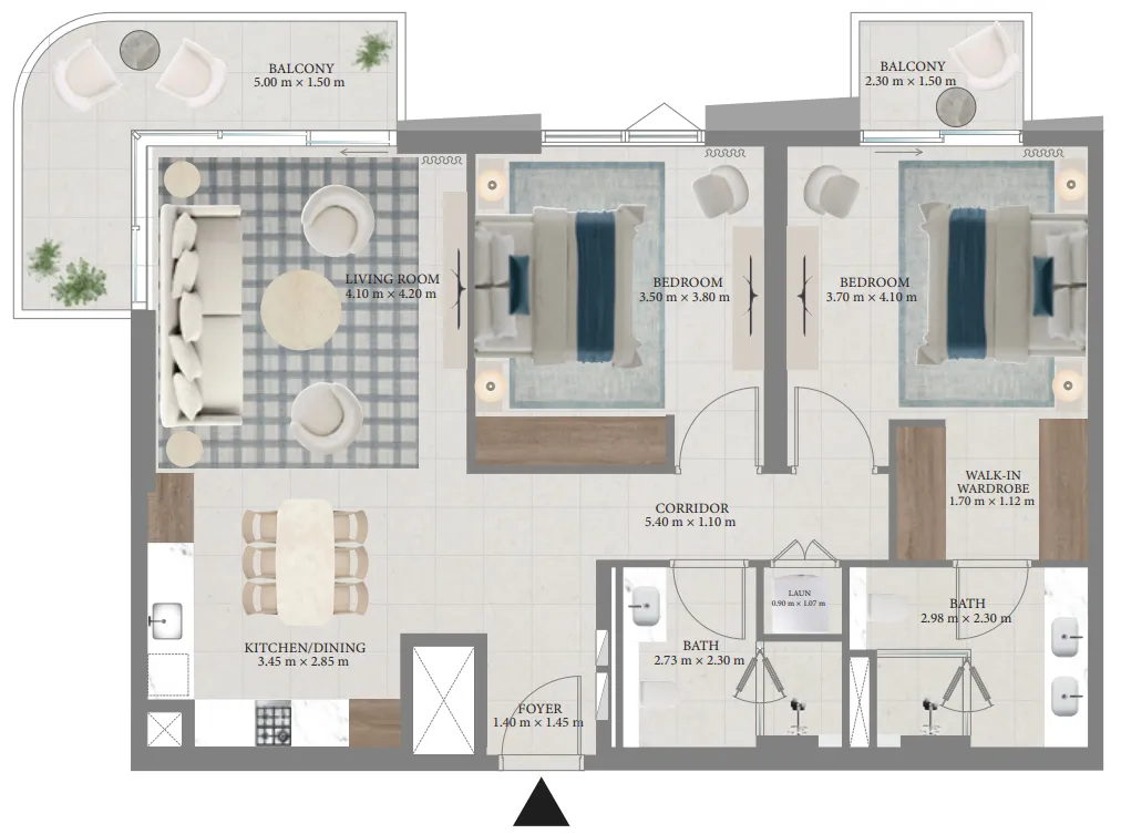 Fior 1 2 bed floor plan, 1,196 sqft