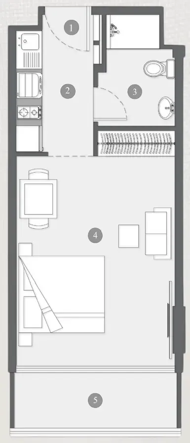 Elevia Residences  Studio floor plan, 407 sqft