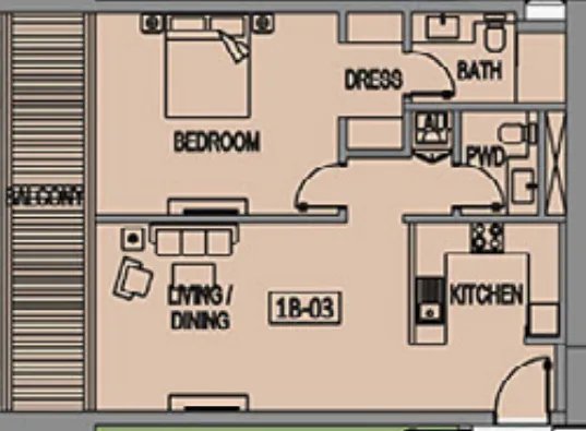 Jade Tower 1 bed floor plan, 938 sqft