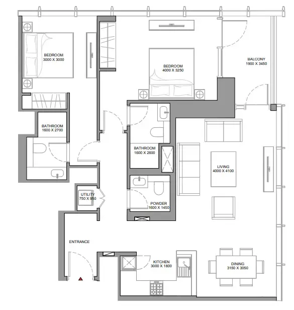 The Element at Sobha One 2 bed floor plan, 1,191 – 1,192 sqft