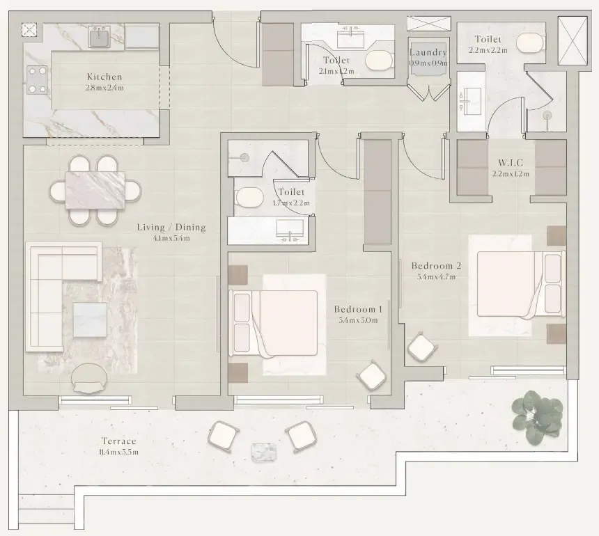 Emerge Residences 2 bed floor plan, 1,309 sqft