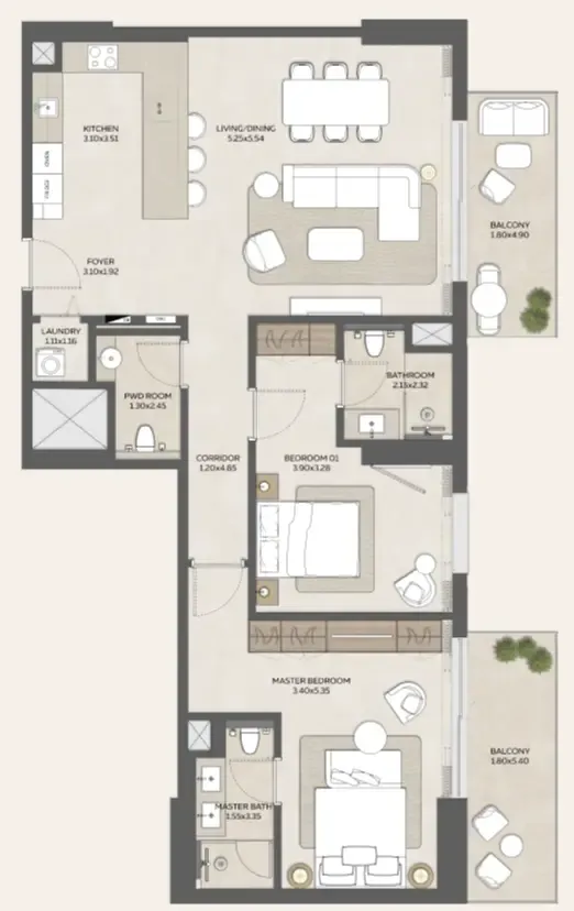 Expo Valley Views - Ghadeer 2 bed floor plan, 1,471 sqft