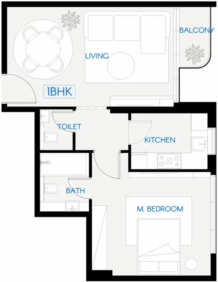 Celestara Residences 1 bed floor plan, 694 sqft