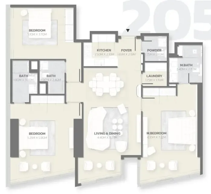 Tonino Lamborghini Residences 3 bed floor plan, 1,658 sqft