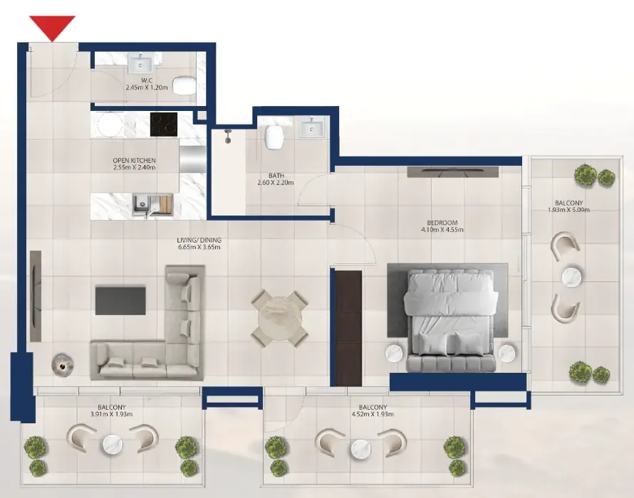 Al Vista 1 bed floor plan, 1,044 sqft
