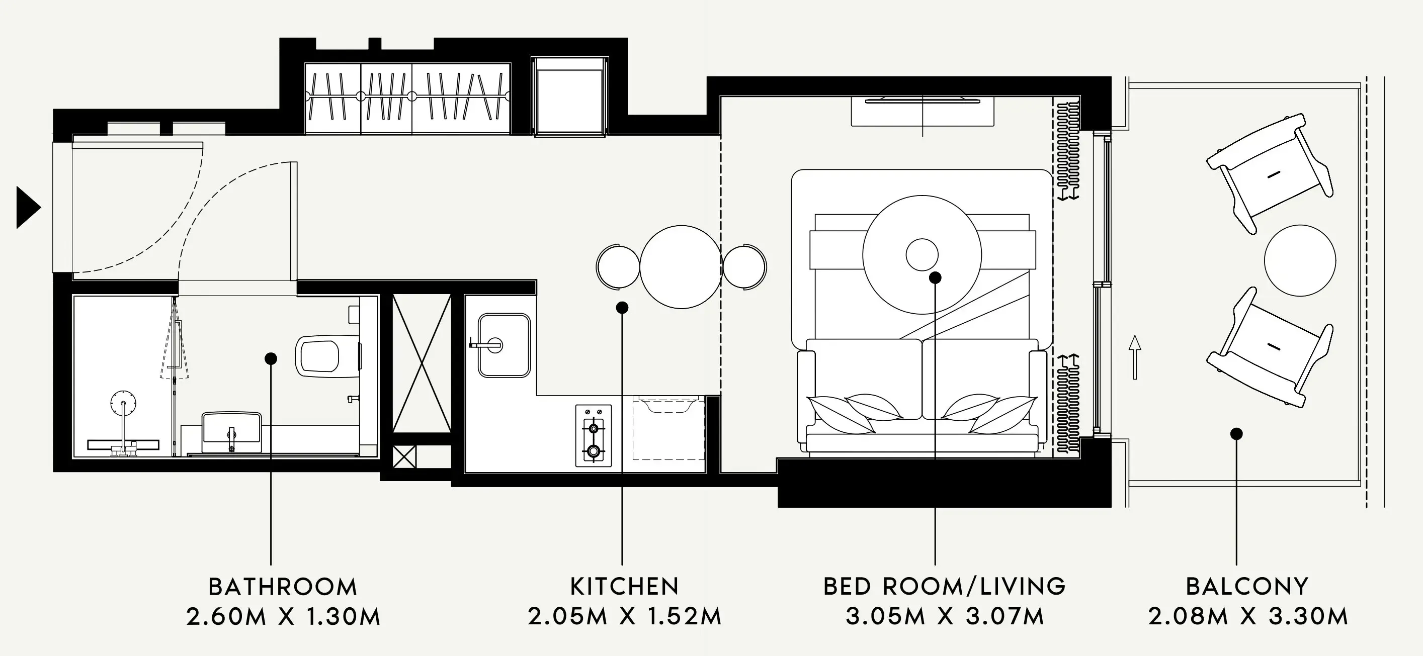 Azizi Venice Studio floor plan, 383 sqft