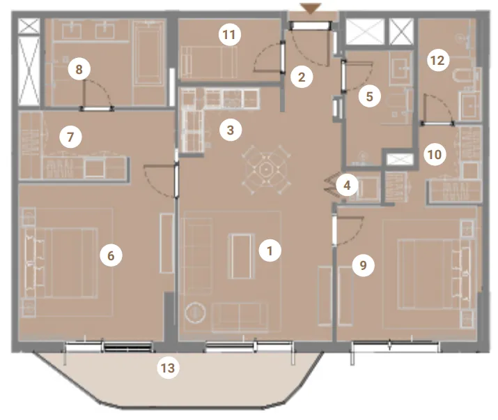 Takaya 2 bed floor plan, 1,266 sqft