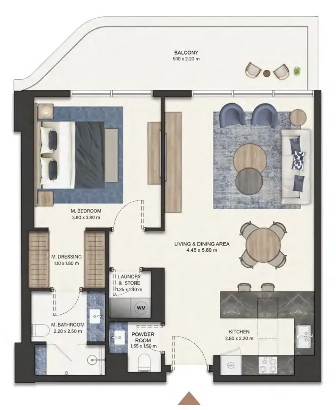 Seamont Autograph Collection Residences 1 bed floor plan, 871 sqft