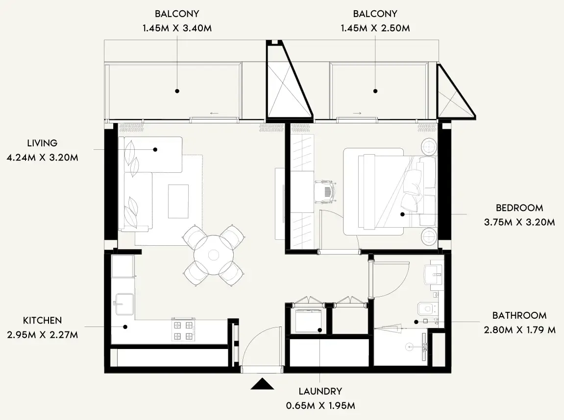Azizi Wares 1 bed floor plan, 629 sqft
