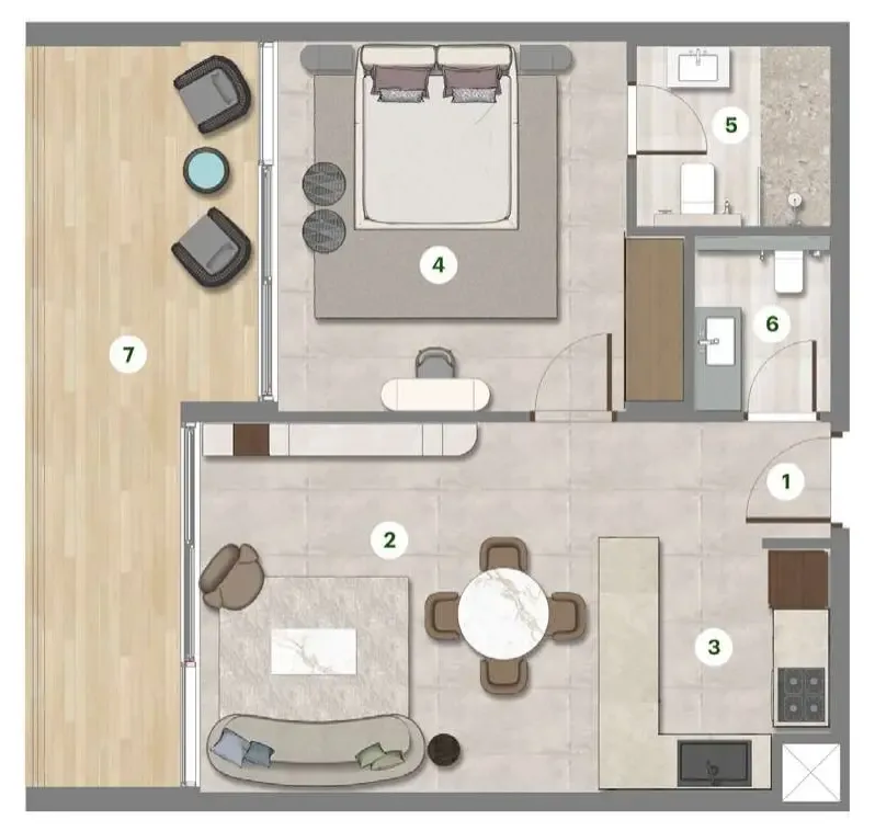 Parkgreen Residences 1 bed floor plan, 701 sqft