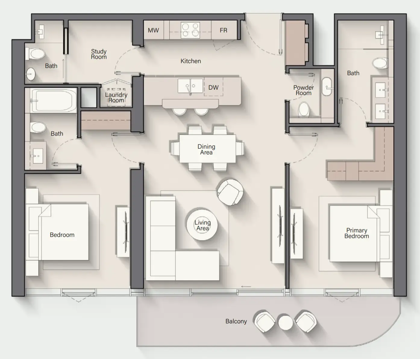 Costa Mare 2 bed floor plan, 1,274 – 1,277 sqft