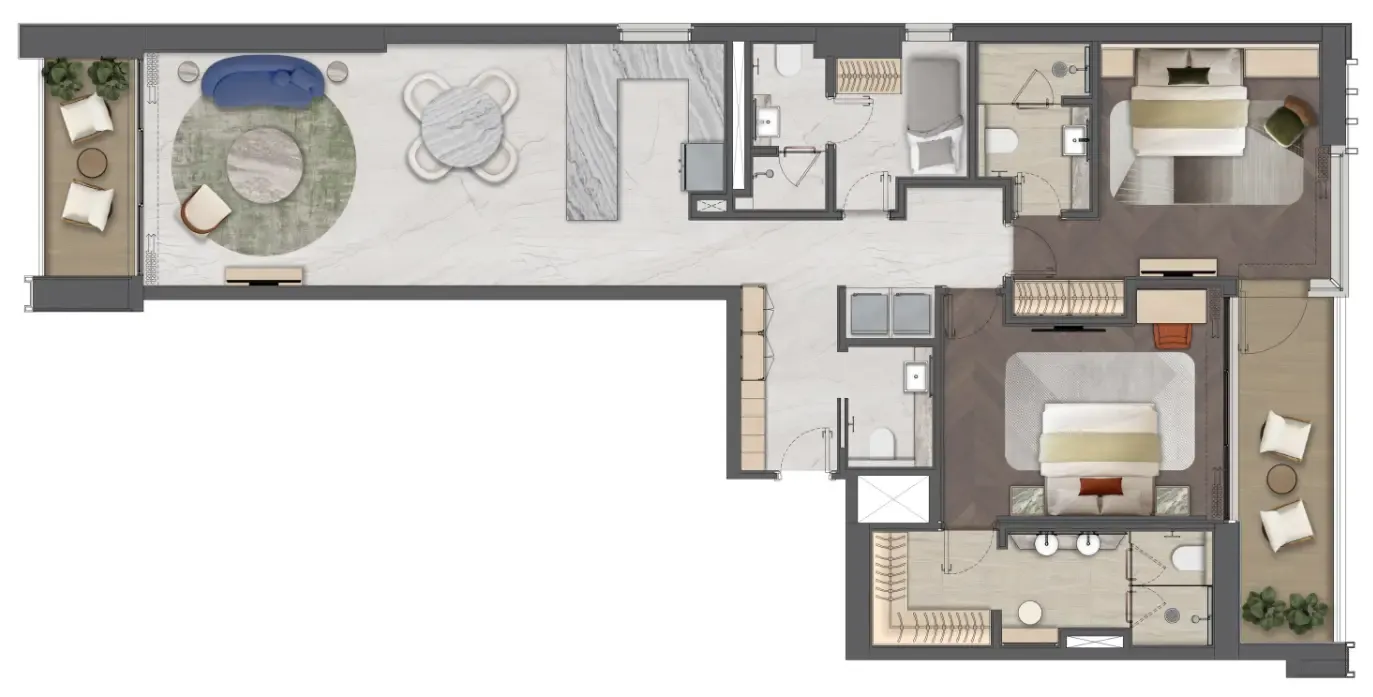 Mas Barsha Residency 2 bed floor plan, 1,590 sqft