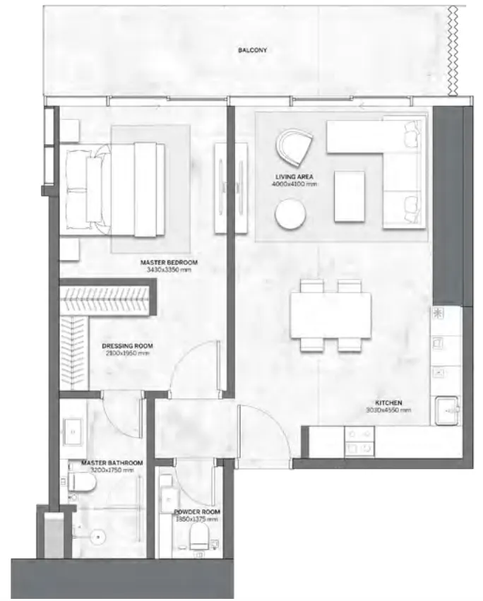 Trump International Resort 1 bed floor plan, 883 sqft