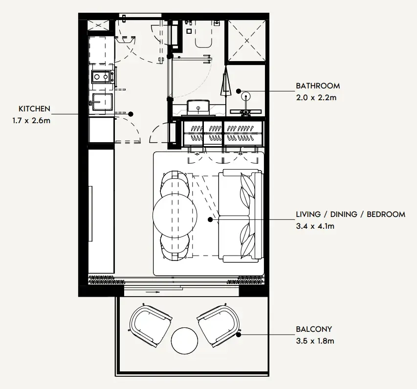Azizi Gabriel Studio floor plan, 341 sqft