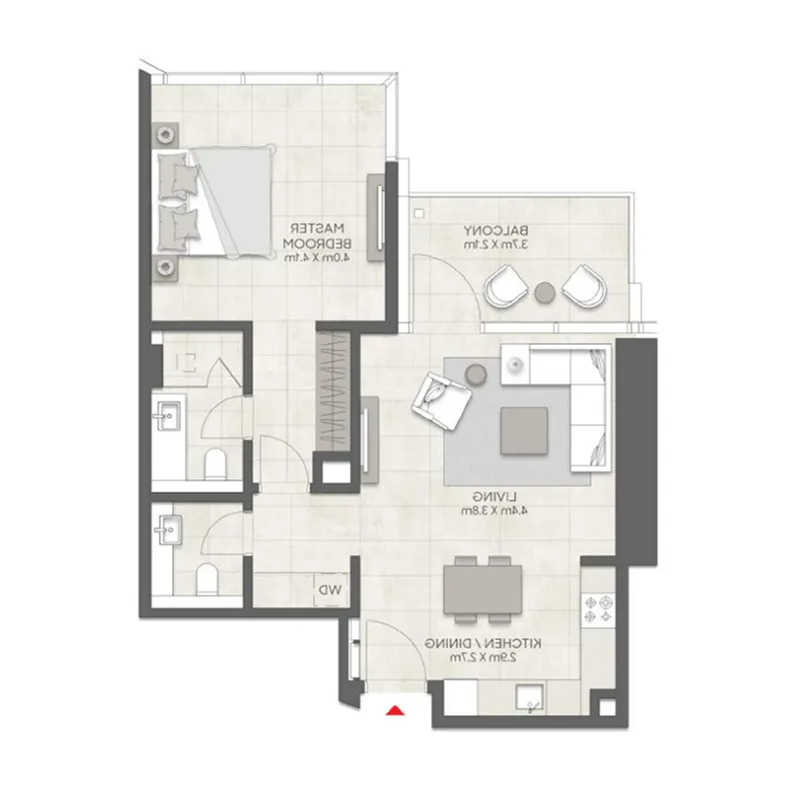 LIV Marina 1 bed floor plan, 840 sqft