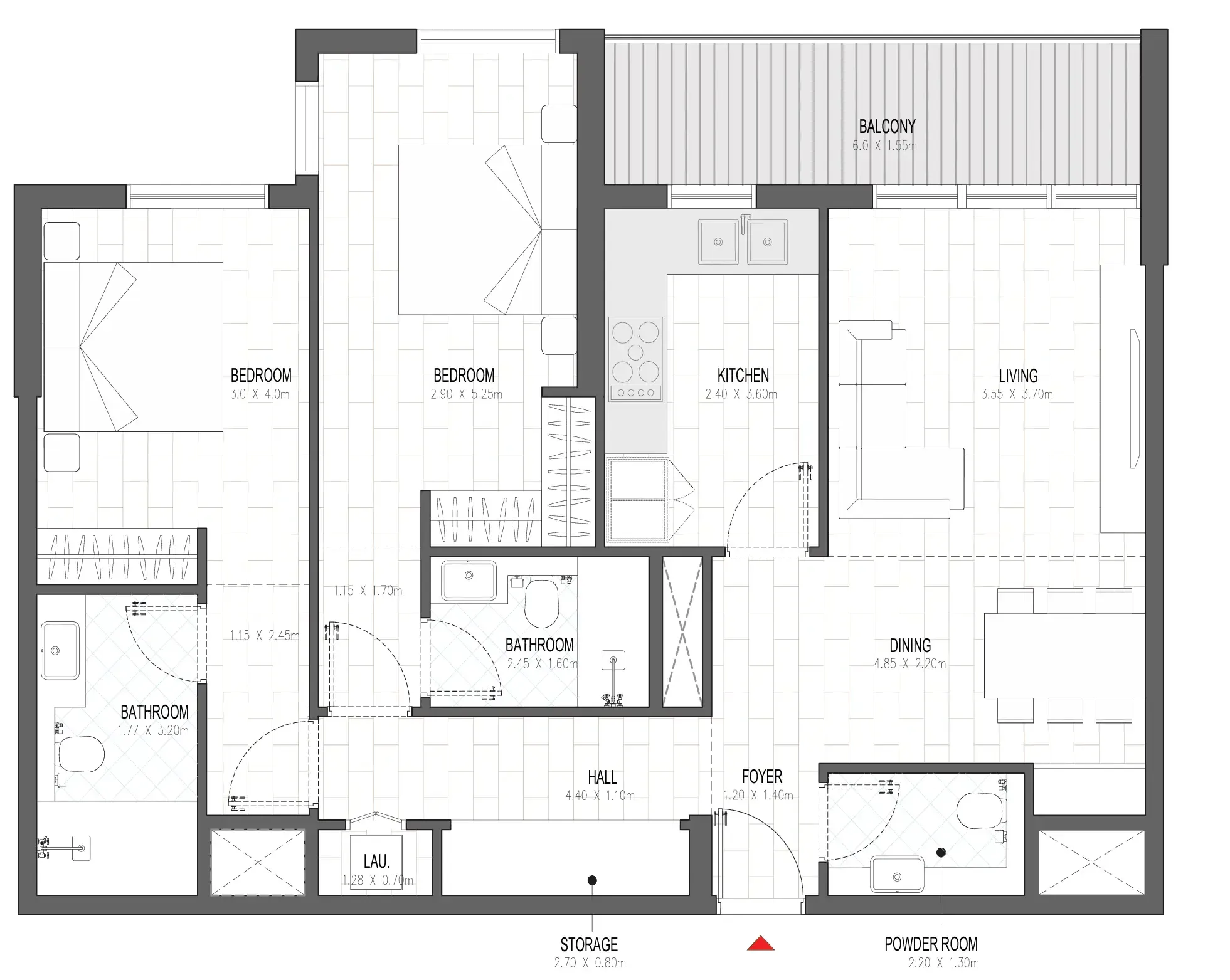 Olfah 2 bed floor plan, 1,180 sqft