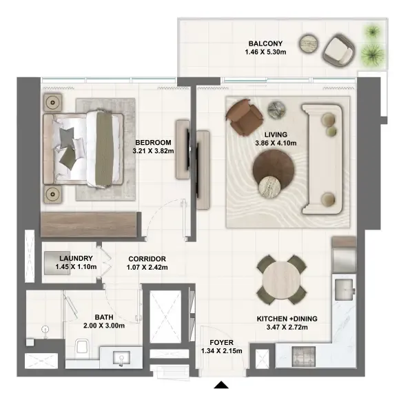 Silva Dubai Creek Harbour 1 bed floor plan, 755 sqft