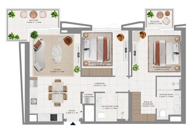 Hillsedge 2 bed floor plan, 1,140 sqft