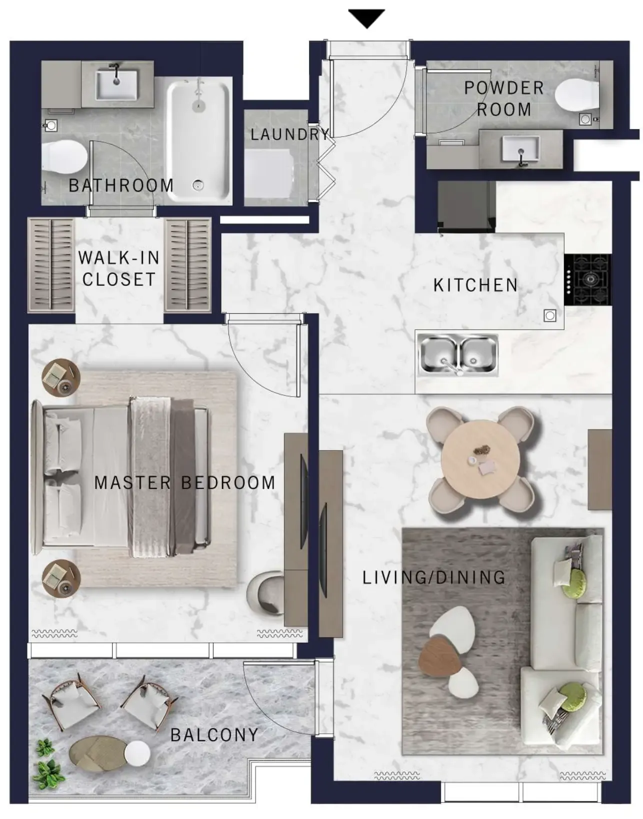 DoubleTree by Hilton 1 bed floor plan, 721 sqft