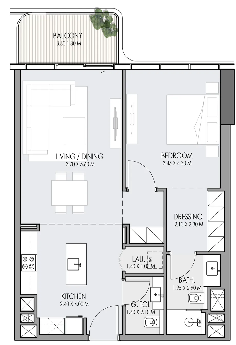 Do Hotels and Residences 1 bed floor plan, 857 sqft
