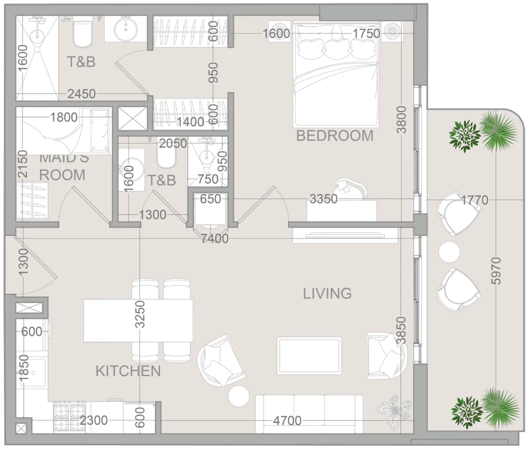 TETR1S Tower 1 bed floor plan, 771 sqft