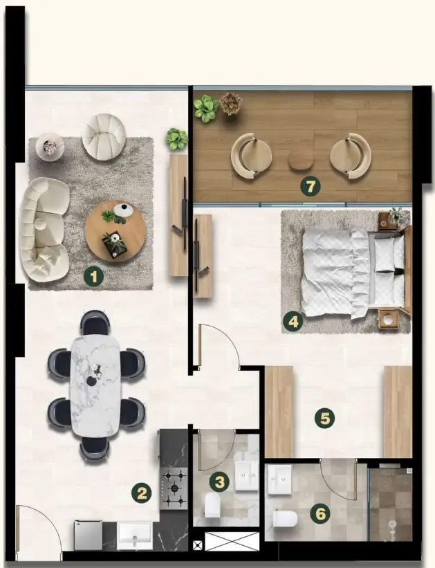 Golf Terrace Residences 1 bed floor plan, 868 sqft