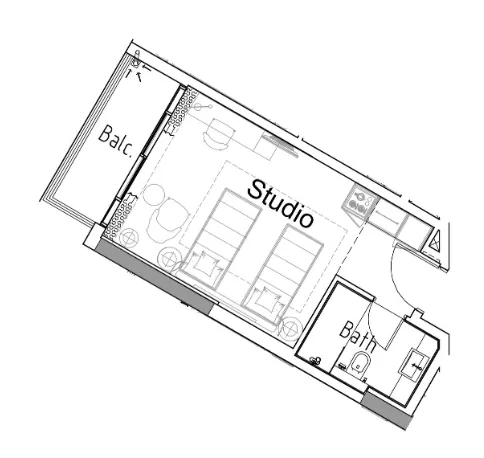 Damac Hills 2 - Hotel Edge by Rotana Studio floor plan, 350 sqft