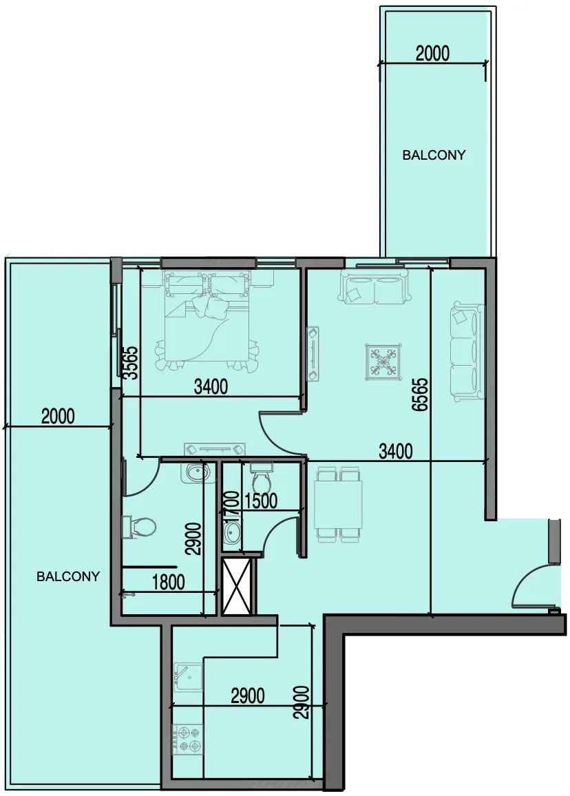 Al Haseen Residences 3 1 bed floor plan, 1,171 sqft