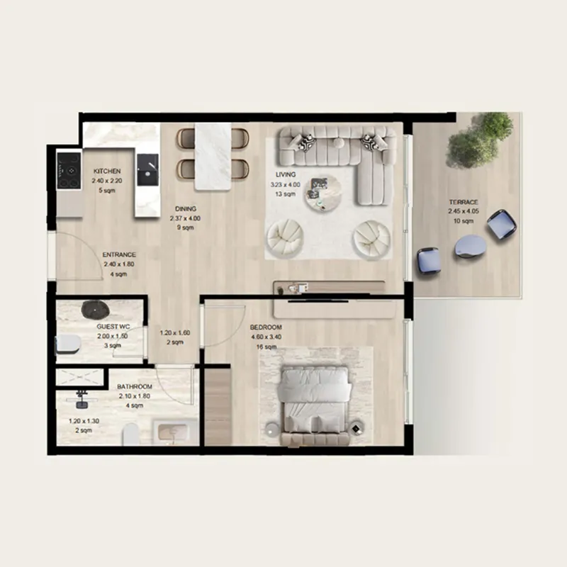 Manchester City Yas Residences by Ohana – Phase 1 1 bed floor plan, 807 sqft