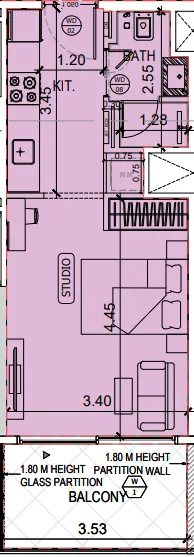 Binghatti Amberhall Studio floor plan, 387 sqft