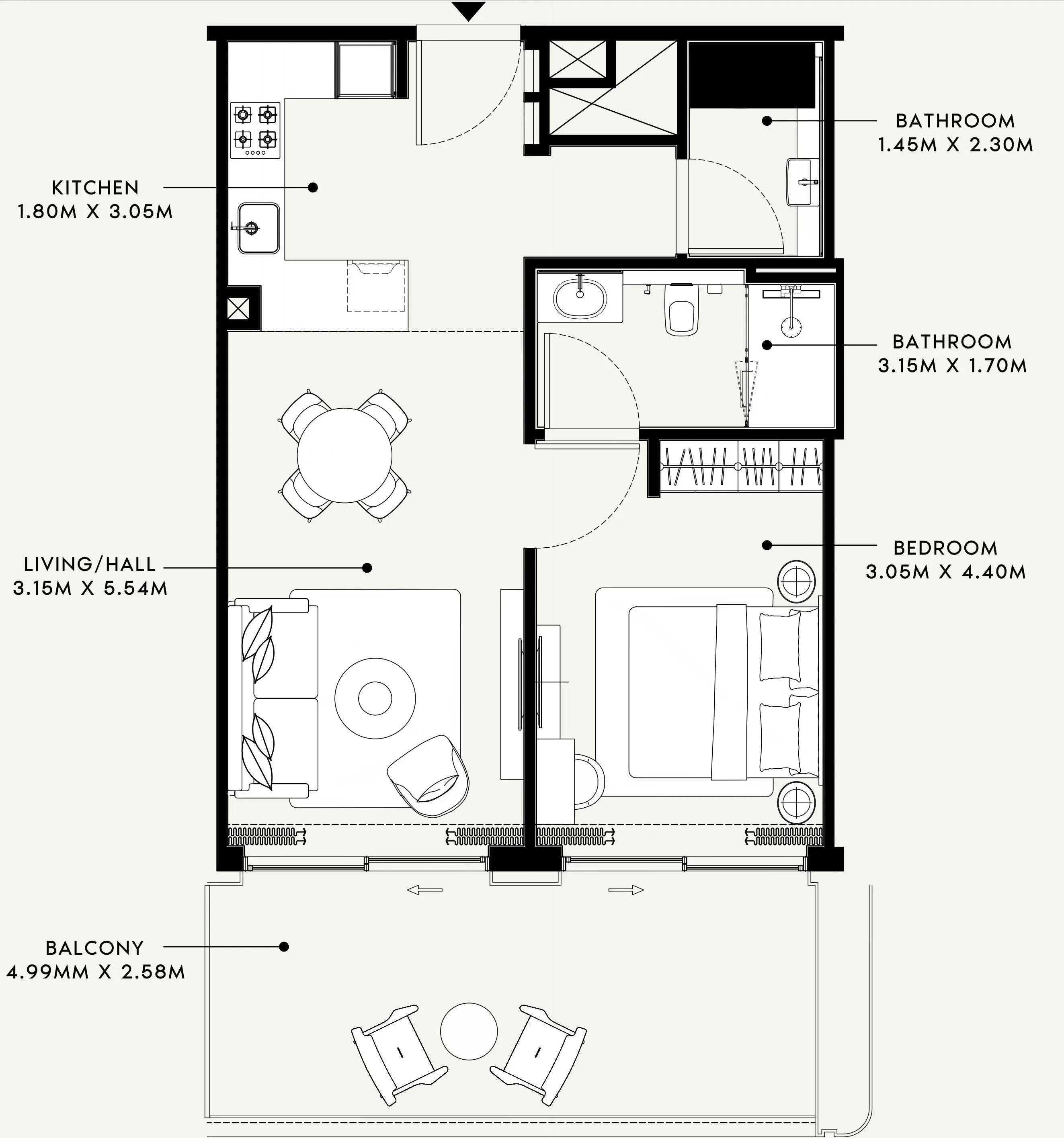 Azizi Venice 1 bed floor plan, 801 sqft