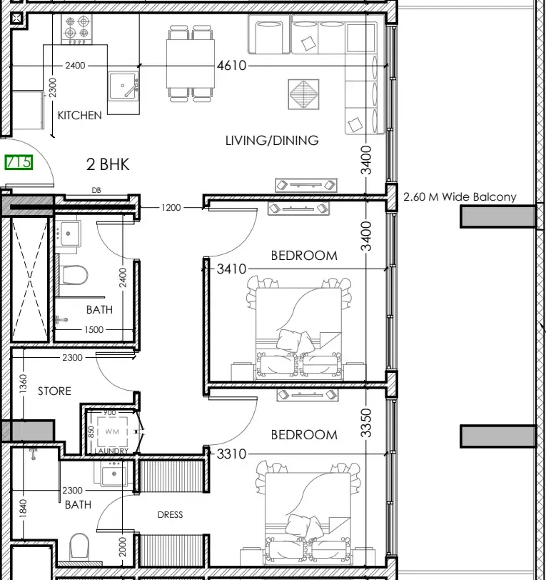 Al Haseen Residences 5 2 bed floor plan, 1,094 sqft