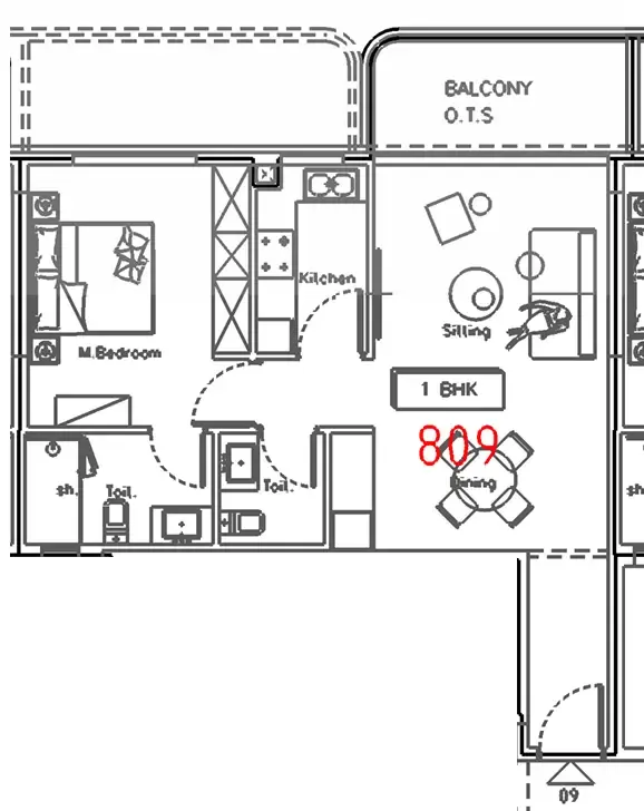 Dreamlife Residences 1 bed floor plan, 816 sqft