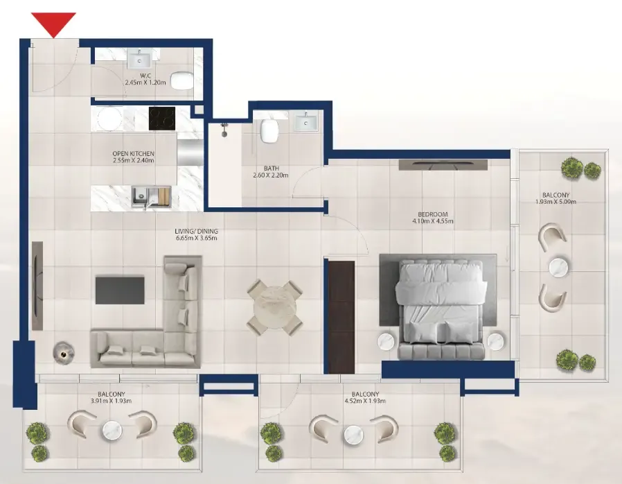 Al Vista 1 bed floor plan, 1,044 sqft