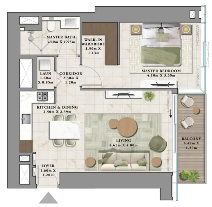 Avarra by Palace 1 bed floor plan, 825 – 828 sqft