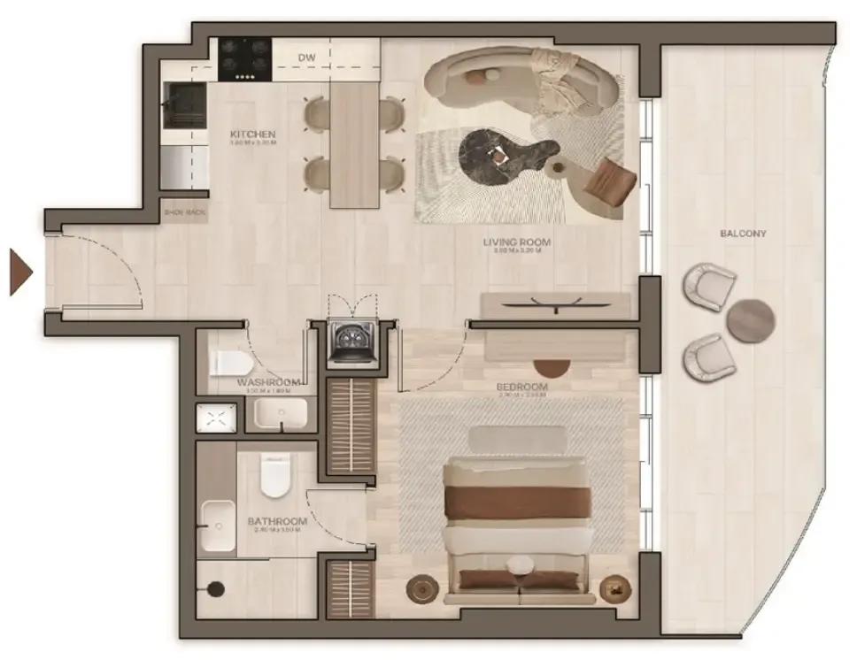 Stax 1 bed floor plan, 698 sqft