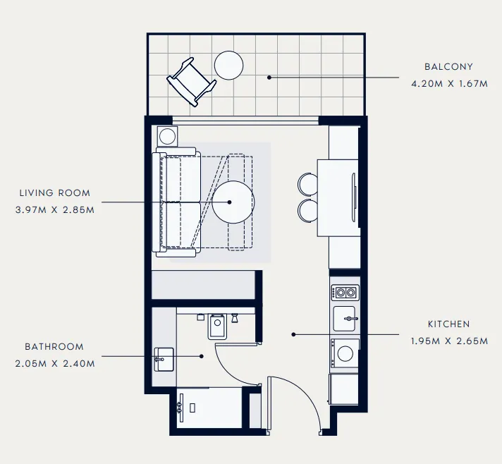 Azizi Venice Studio floor plan, 360 sqft