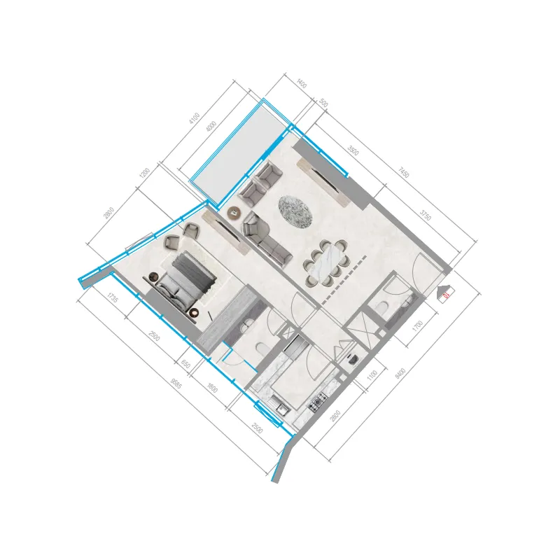 Orchid Towers Phase 1 1 bed floor plan, 833 sqft