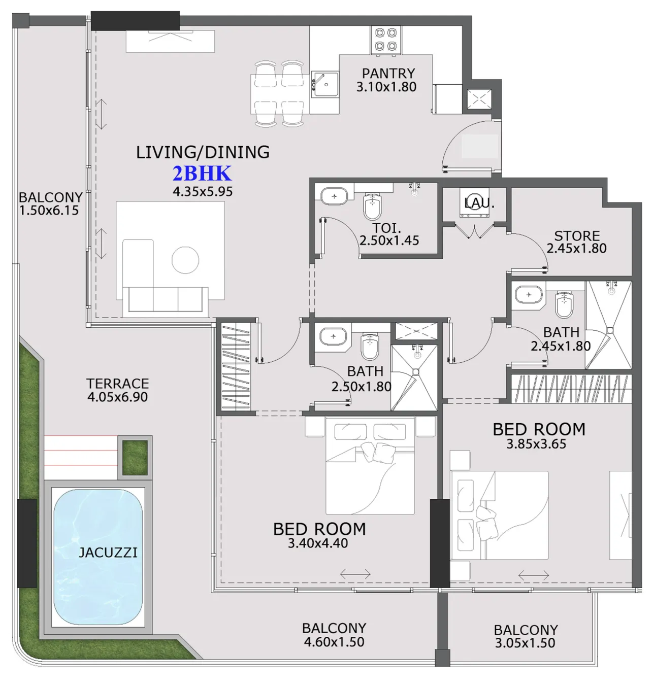 Provenza Residences 2 bed floor plan, 1,641 sqft